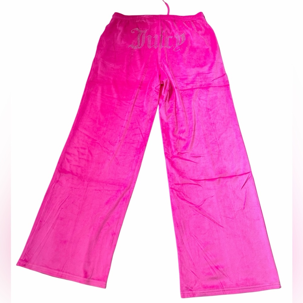 JUICY COUTURE Velour Bling Hot Pink Wide Leg Lounge Track Pants NEW Size XL